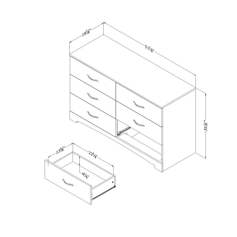 Step One 6 Drawer 51.25'' W Double Dresser - White