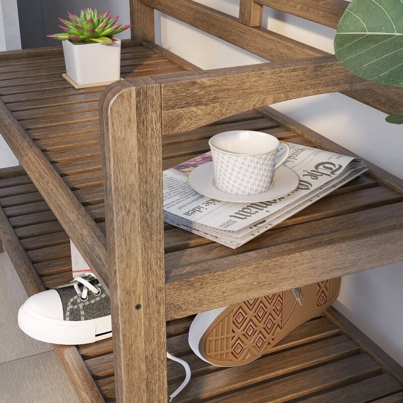 Kitia Solid Wood Shelves Storage Bench