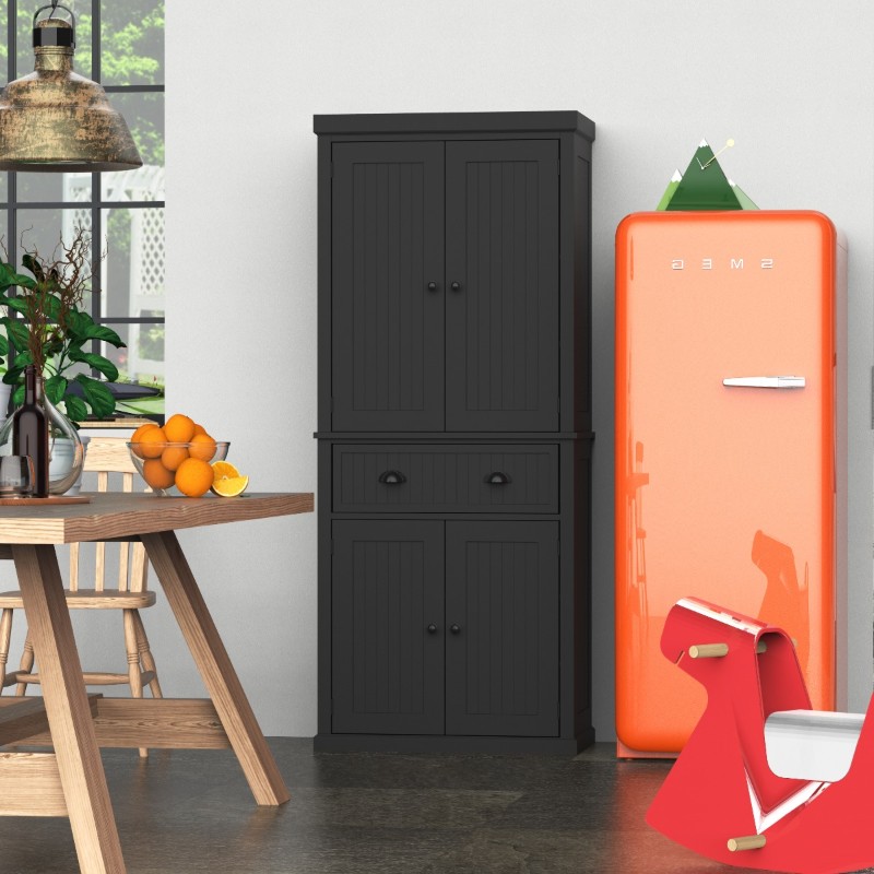 Kity Kitchen Pantry Cabinet – Natural Wood with Dark Modern Finish