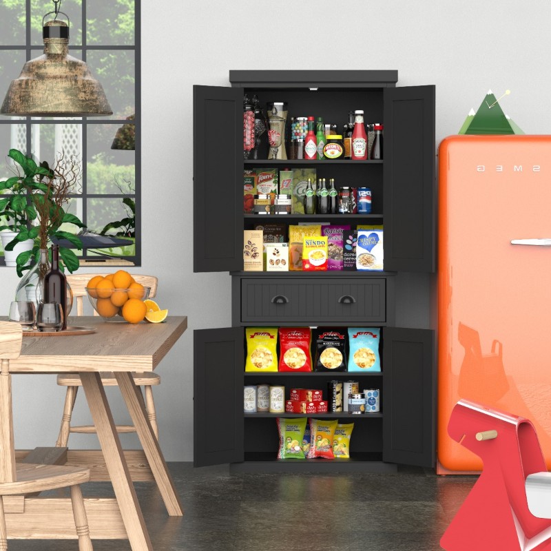 Kity Kitchen Pantry Cabinet – Natural Wood with Dark Modern Finish