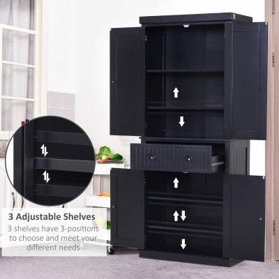 Kity Kitchen Pantry Cabinet – Natural Wood with Dark Modern Finish