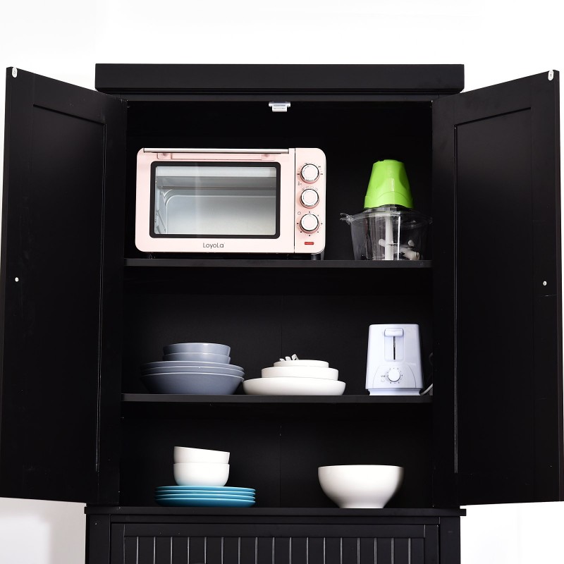 Kity Kitchen Pantry Cabinet – Natural Wood with Dark Modern Finish