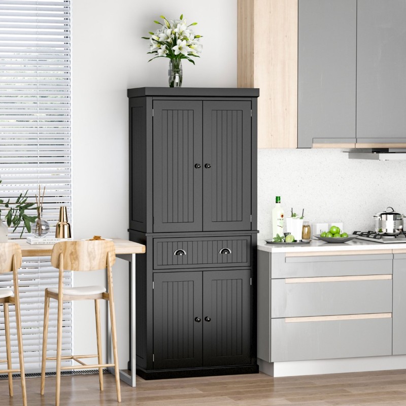 Kity Kitchen Pantry Cabinet – Natural Wood with Dark Modern Finish