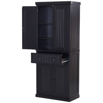 Kity Kitchen Pantry Cabinet – Natural Wood with Dark Modern Finish