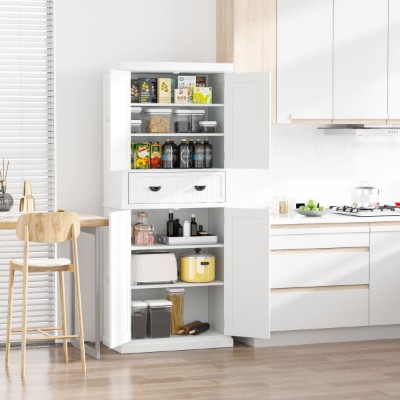 Kity Kitchen Pantry Cabinet – Natural Wood with Dark Modern Finish
