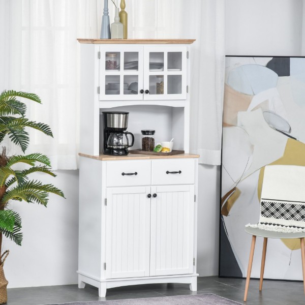 Costa Kitchen Hutch Compact Storage Cabinet with Glass Doors - Natural Wood