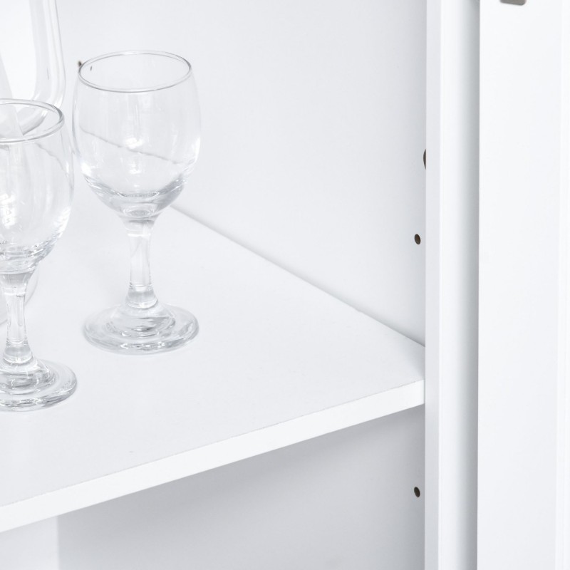 Costa Kitchen Hutch Compact Storage Cabinet with Glass Doors - Natural Wood