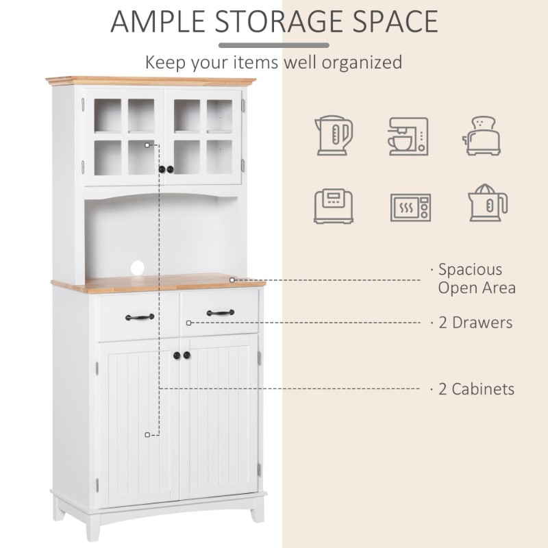 Costa Kitchen Hutch Compact Storage Cabinet with Glass Doors - Natural Wood