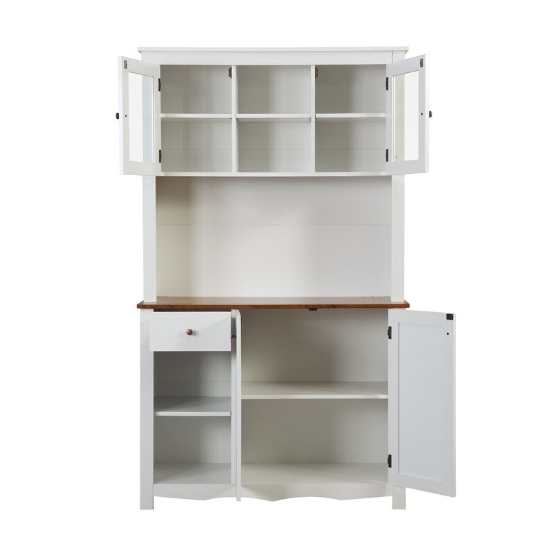 Dodwle Dining Hutch Classic Storage Cabinet with Glass Doors - Natural Wood