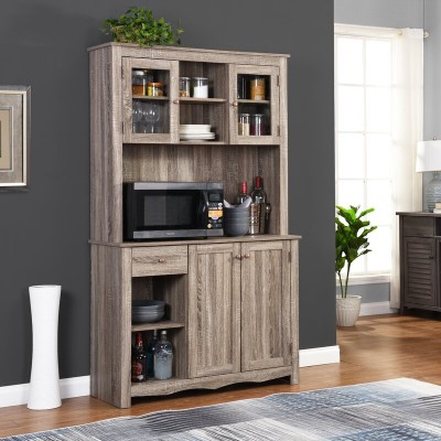 Dodwle Dining Hutch Classic Storage Cabinet with Glass Doors - Natural Wood