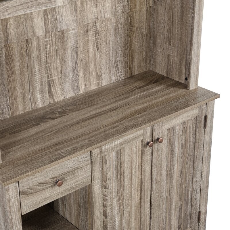 Dodwle Dining Hutch Classic Storage Cabinet with Glass Doors - Natural Wood