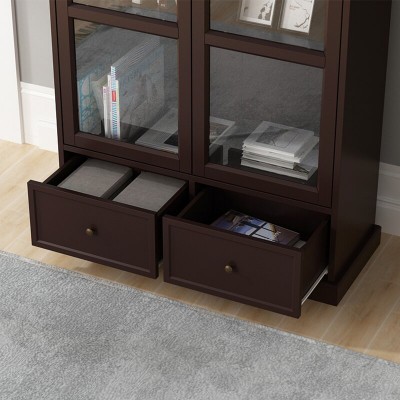 Linda - Natural Wood Cabinet with Glass Doors