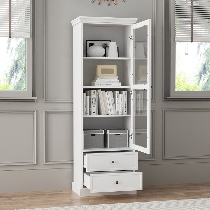 Liyan Glass Storage Cabinet – Natural Wood