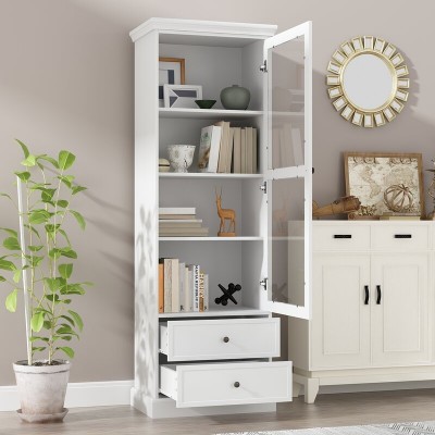 Liyan Glass Storage Cabinet – Natural Wood