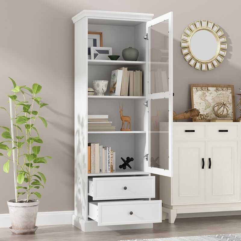Liyan Glass Storage Cabinet – Natural Wood