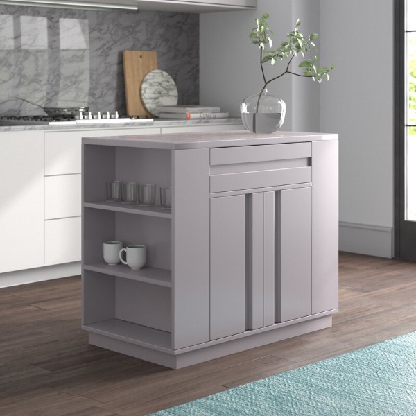 Rivie Kitchen Island Modern Storage Unit - Natural Wood