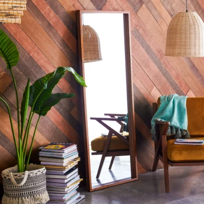 Brown Rectangle Wood Leaner Mirror