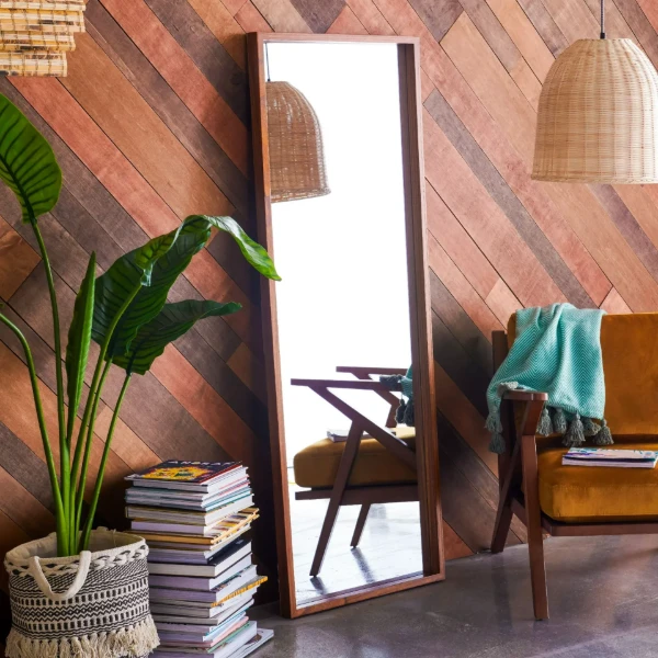 Brown Rectangle Wood Leaner Mirror