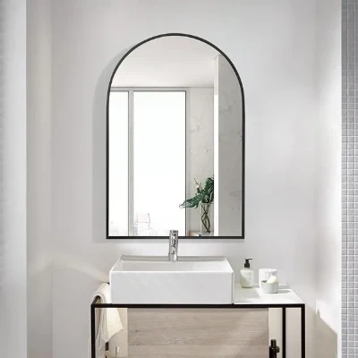 BEAUTYPEAK Wall Mounted Mirror, Bathroom Mirror, Black Vanity Wall Mirror w Metal Frame