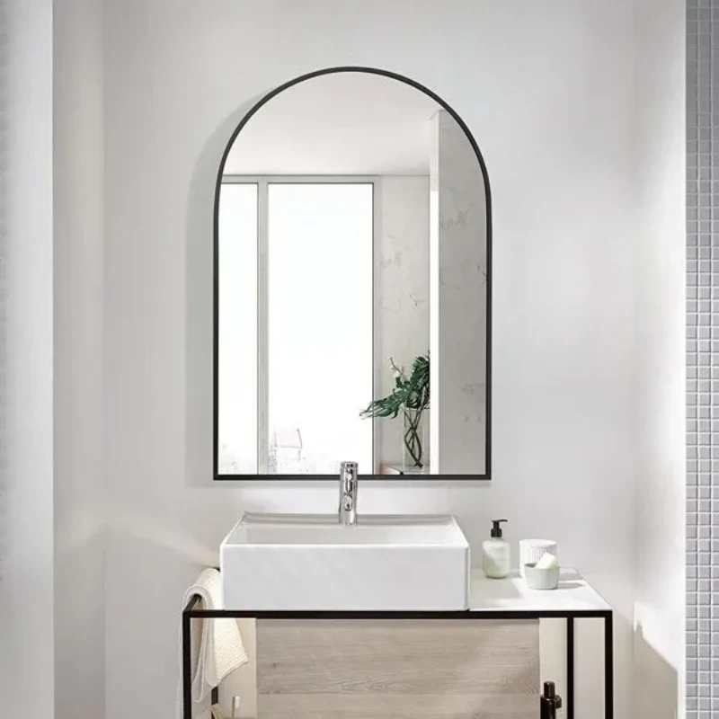 BEAUTYPEAK Wall Mounted Mirror, Bathroom Mirror, Black Vanity Wall Mirror w Metal Frame