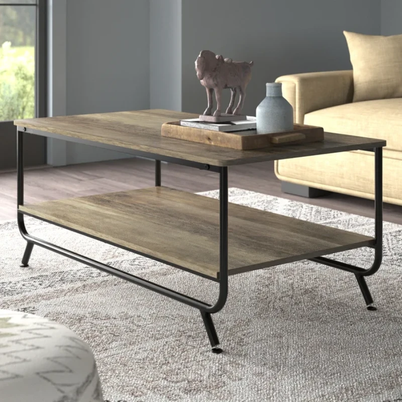 Smyth 4 - Legs Rectangular Coffee Table with Storage, Brown & Black
