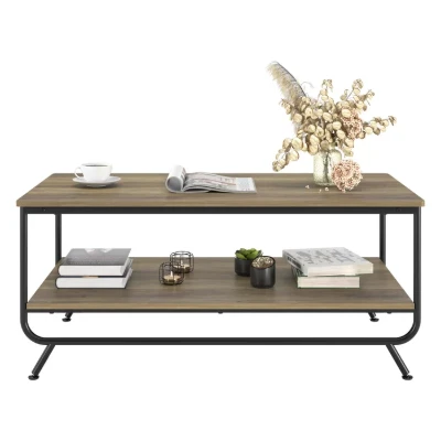 Smyth 4 - Legs Rectangular Coffee Table with Storage, Brown & Black