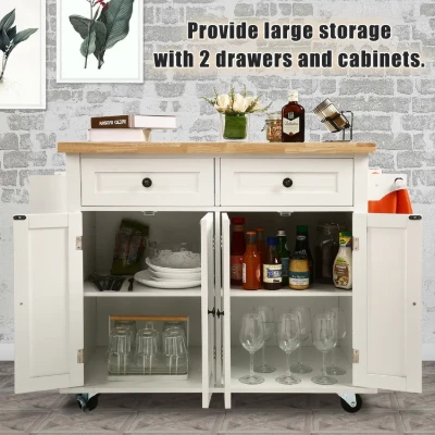 Ash Rolling Kitchen Island with Solid Wood Top