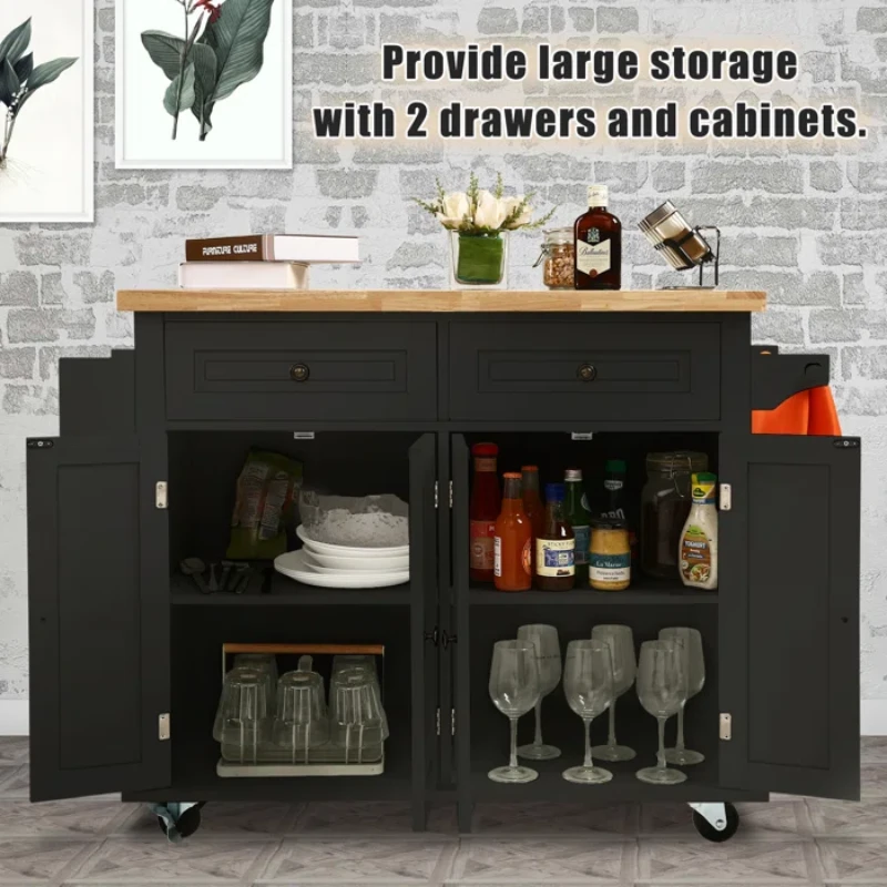 Ash Rolling Kitchen Island with Solid Wood Top