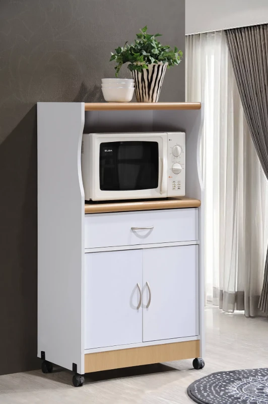 Sandy – Kitchen Trolley with Wheels, Drawers & Cabinets – Natural Wood