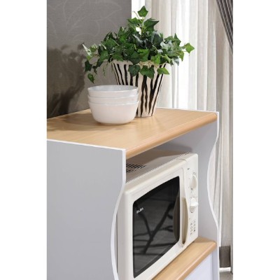 Sandy – Kitchen Trolley with Wheels, Drawers & Cabinets – Natural Wood