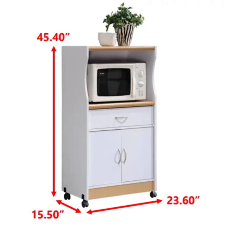 Sandy – Kitchen Trolley with Wheels, Drawers & Cabinets – Natural Wood