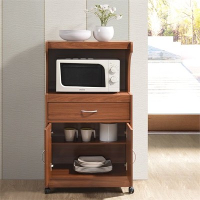 Pemberly Row Wood Microwave Kitchen Cart with Open Storage in Black Beech
