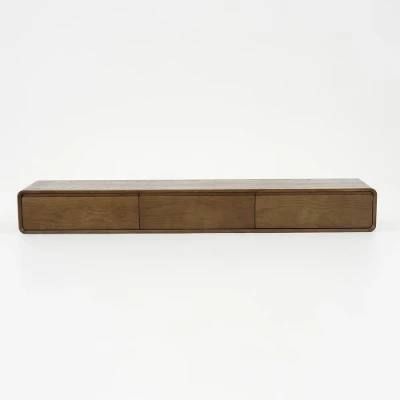 Mid Century Floating Wood TV Stand in Walnut with 3 Drawers