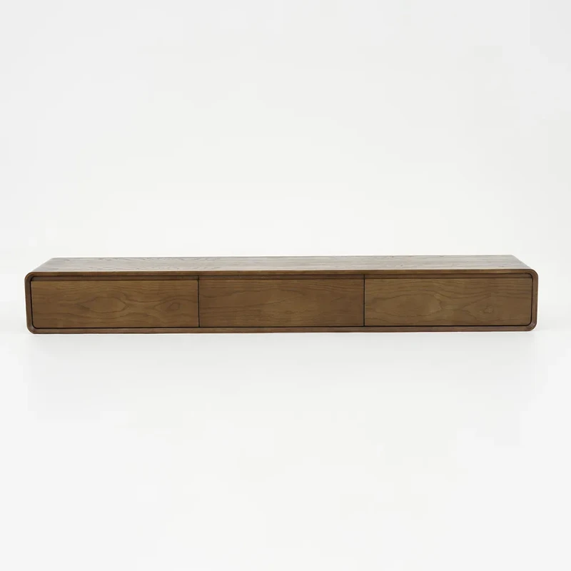 Mid Century Floating Wood TV Stand in Walnut with 3 Drawers