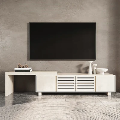 Japandi 63 to 83 Walnut Retracted & Extendable TV Stand with 4 Shelves Up to 85