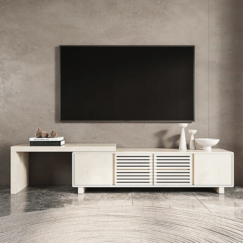 Japandi 63 to 83 Walnut Retracted & Extendable TV Stand with 4 Shelves Up to 85