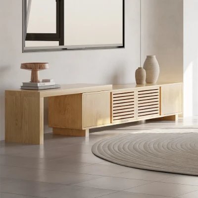 Japandi 63 to 83 Walnut Retracted & Extendable TV Stand with 4 Shelves Up to 85