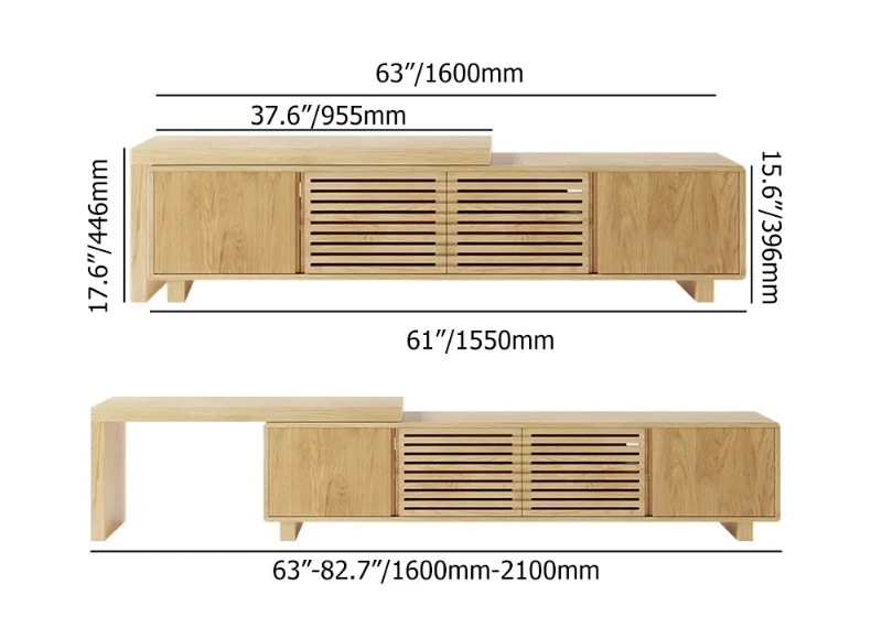 Japandi 63 to 83 Walnut Retracted & Extendable TV Stand with 4 Shelves Up to 85