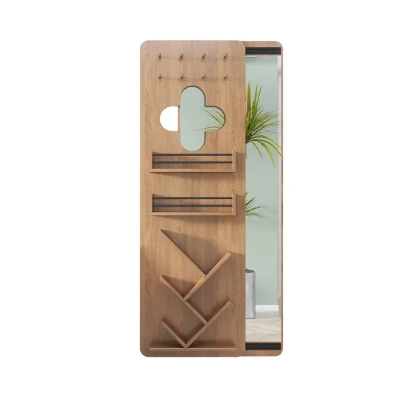Rustic Full Length Large Wall Mirror with Makeup & Jewelry & Shelf Storage Natural Wood