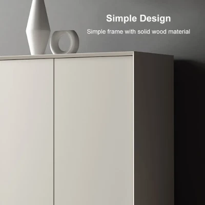 Nordic Minimalist Off White Wooden Shoe Cabinet with 2-Door 8-Shelf