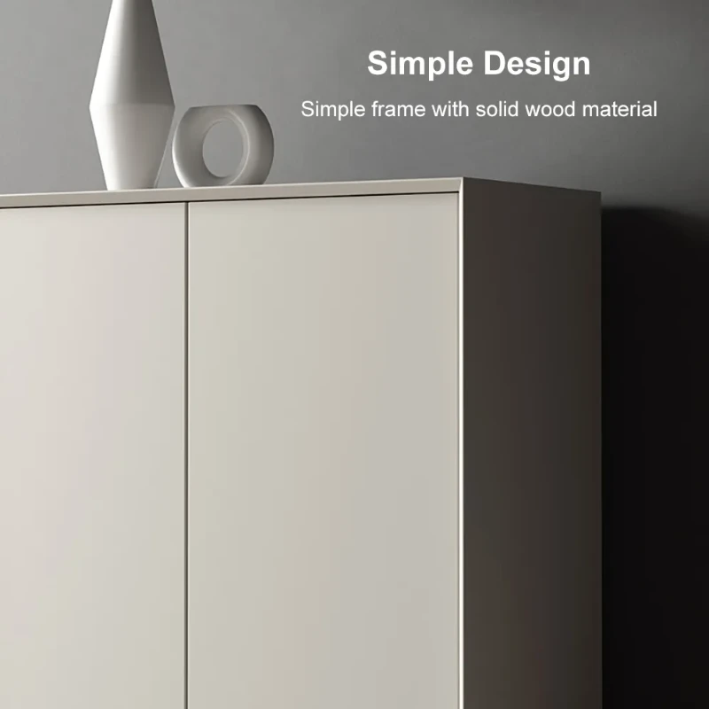 Nordic Minimalist Off White Wooden Shoe Cabinet with 2-Door 8-Shelf