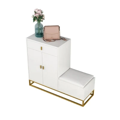 Modern Black Upholstered Shoe with Rack Flip Top Stool