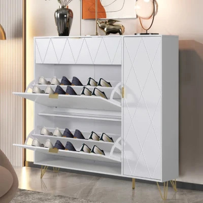 Black Aadhyareddy 16 Pairs Manufactured Wood Shoe Storage Cabinet