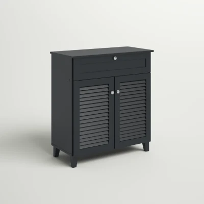 Dark Gray 12 Pairs Manufactured Wood Shoe Storage Cabinet