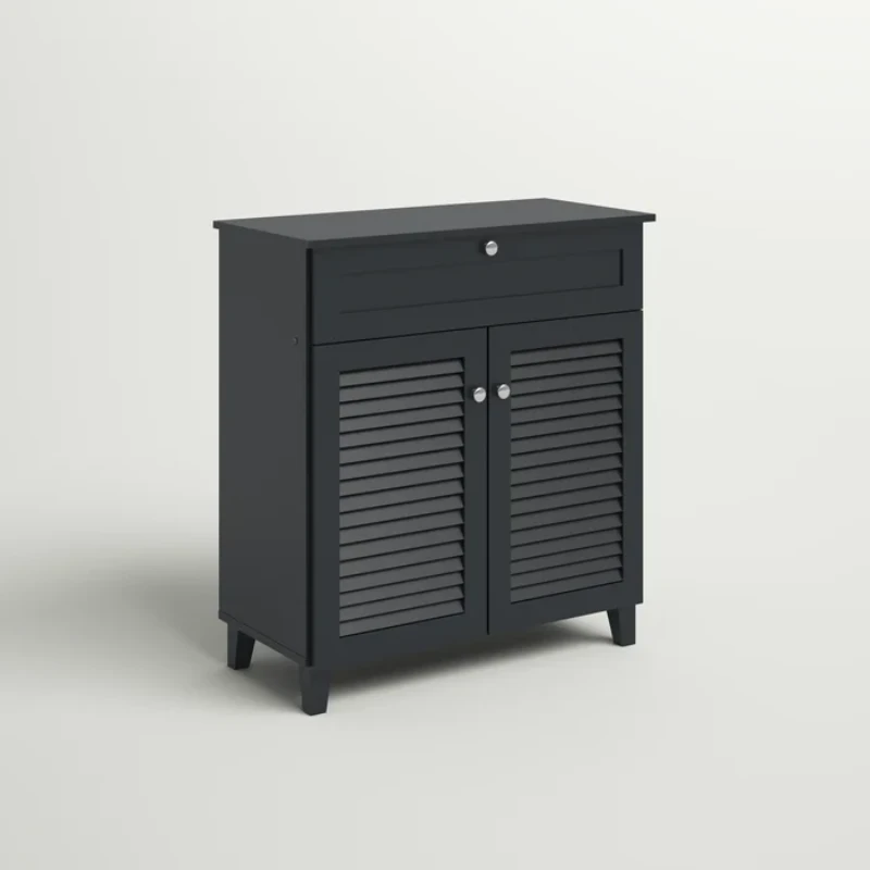 Dark Gray 12 Pairs Manufactured Wood Shoe Storage Cabinet
