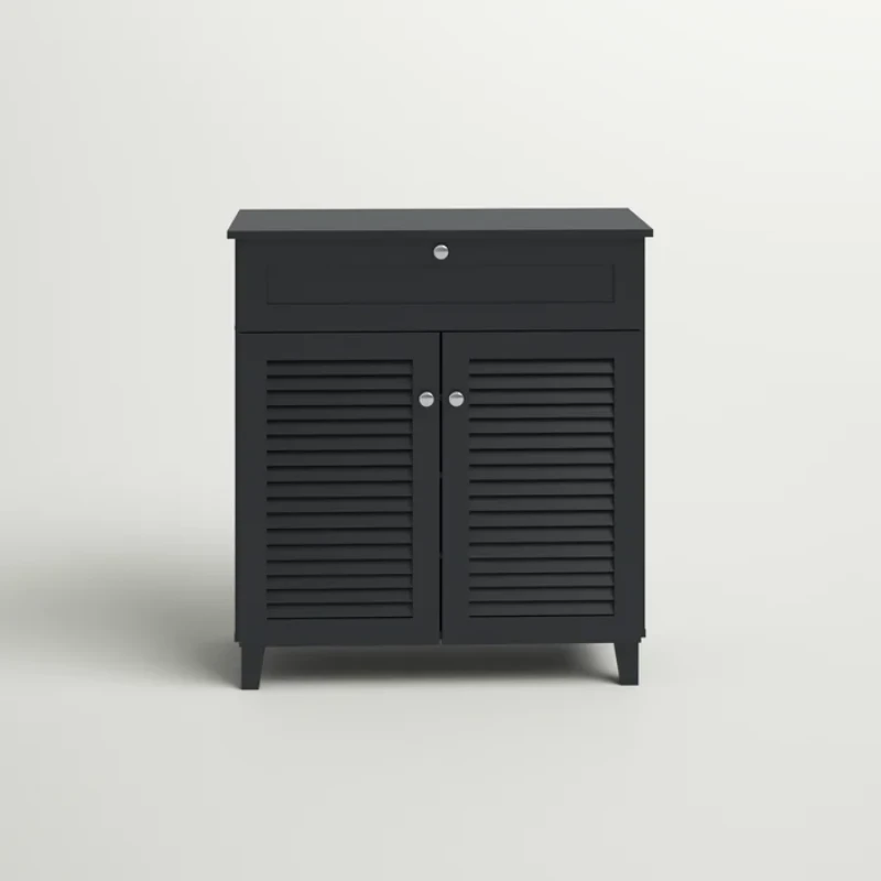 Dark Gray 12 Pairs Manufactured Wood Shoe Storage Cabinet