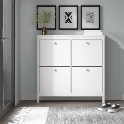 White Mchone 16 Pairs Manufactured Wood Shoe Storage Cabinet