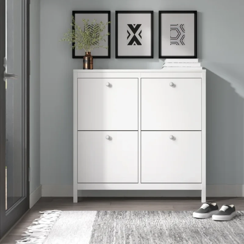 White Mchone 16 Pairs Manufactured Wood Shoe Storage Cabinet