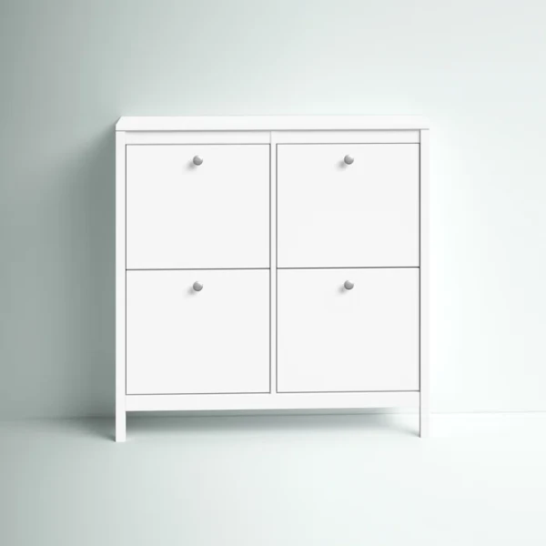 White Mchone 16 Pairs Manufactured Wood Shoe Storage Cabinet