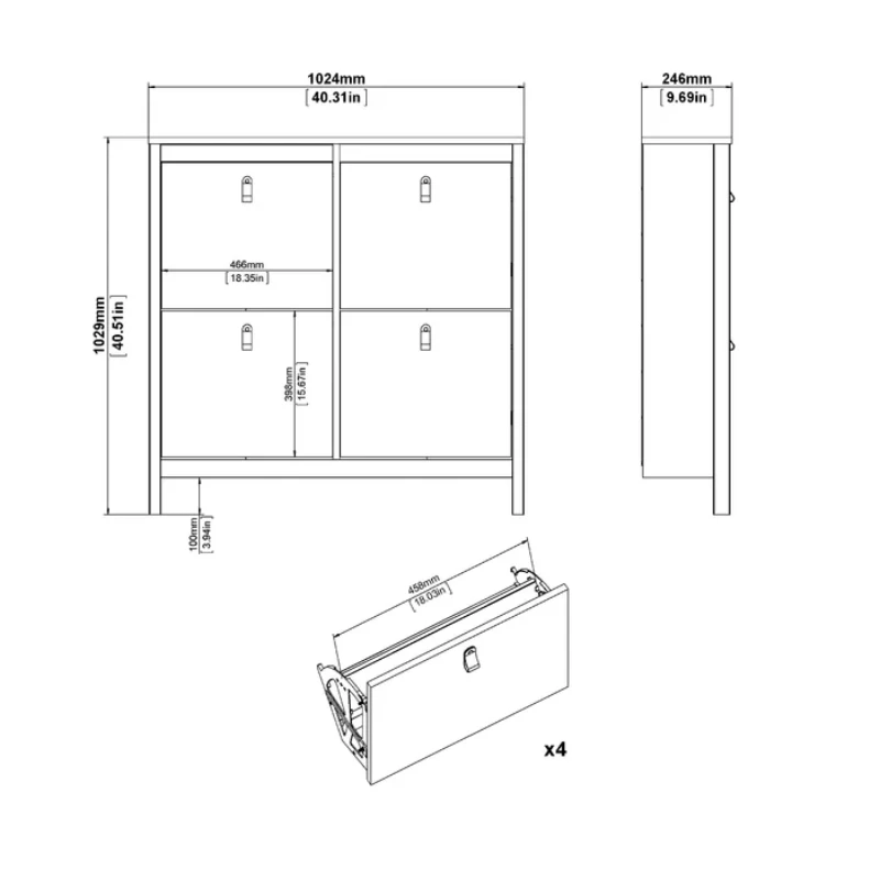 White Mchone 16 Pairs Manufactured Wood Shoe Storage Cabinet